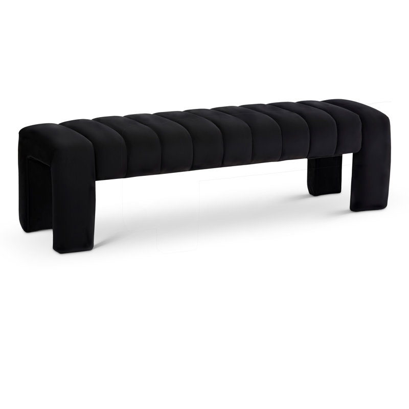 Banc en bois massif Kareem, Velours noir