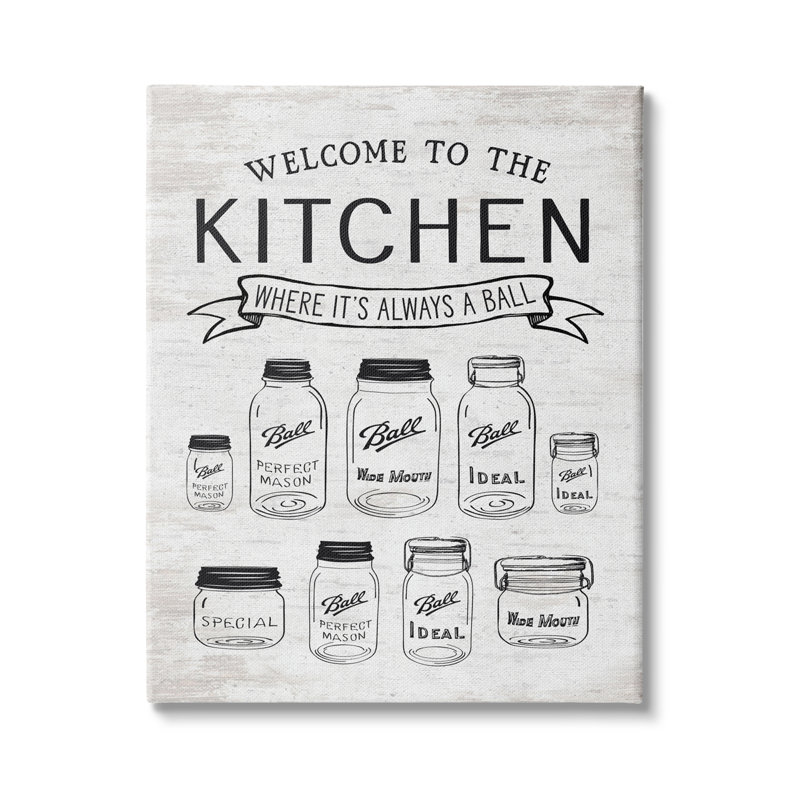 «Kitchen Where It's a Ball Pun Country Jars» par Lettered and Lined - impression, H 20 po x l 16 po, Toile tendue