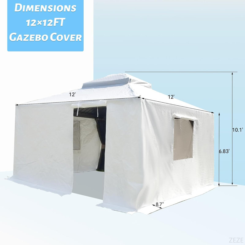 12'X12' Gazebo Cover For Hardtop Gazebos, Outdoor Universal Winter Gazebo Cover With Sidewalls And Mesh Windows, All Season Waterproof Enclosed Gazebo Cover