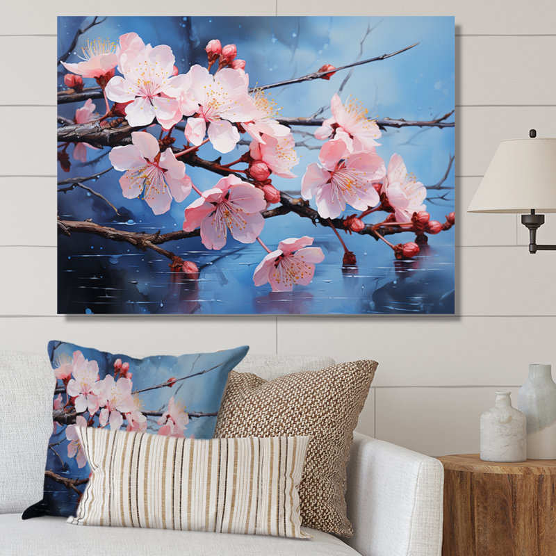 Art japonais Japon, rêve rose et bleu II - Japon, décoration murale, H 34 po x l 44 po, Toile tendue