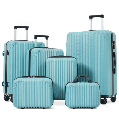 6-Piece Luggage Set, Durable Hardshell ABS Suitcase With Spinner Wheels, TSA Lock, Side Hooks, Lightweight Carry-On & Checked Luggage