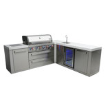 Mont Alpi 6-Burner 90 Degree Stainless Steel Island BBQ Grill + Faucet & Sink Combo + Refrigerator