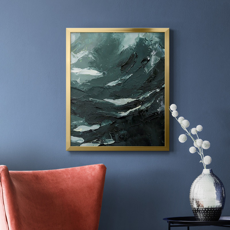 Perdue dans la mer II, toile encadrée de qualité supérieure - prête à être accrochée, Or, H 24 po x l 20 po
