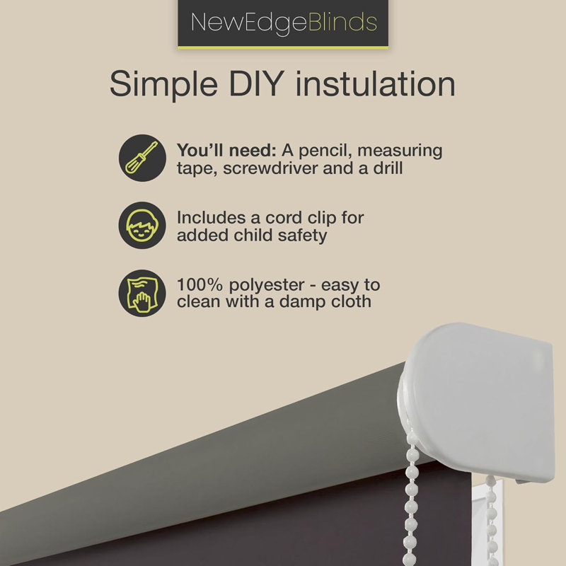 Blackout Roller Blind, 105cm W x 165cm L, Brown
