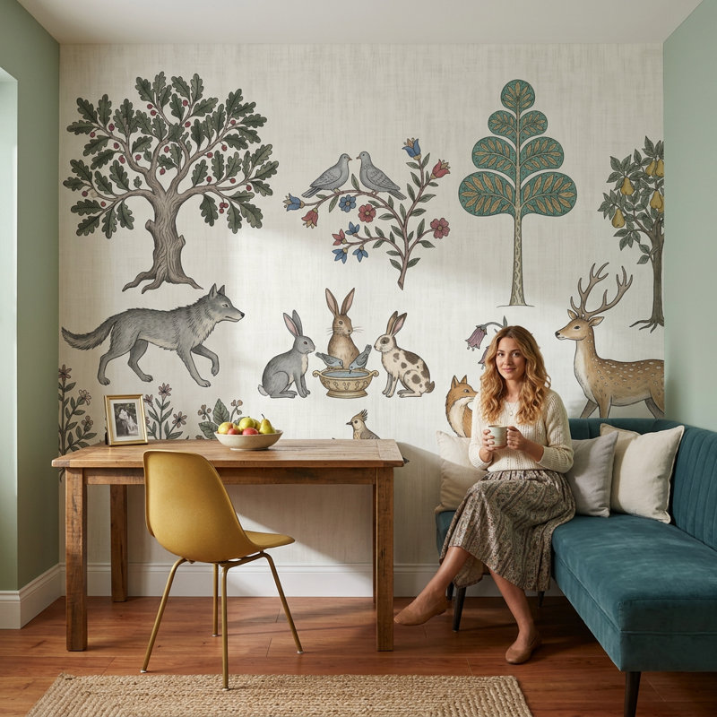 Papier peint Woodland, 140 po x 108 po, Peler et coller