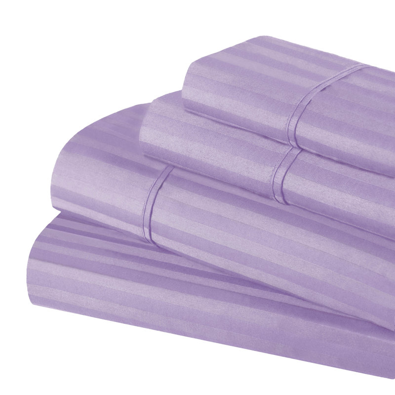 300 Thread Count Certified Egyptian Cotton Stripe Sheet Set, Ensemble de draps pour lit simple TG + 1 drap-hous, Moka