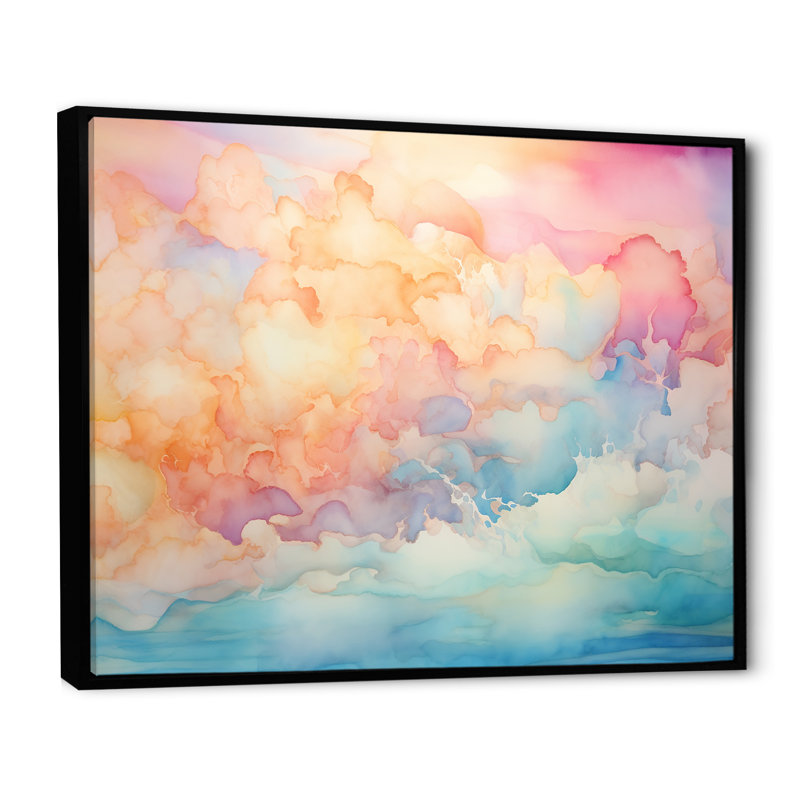 «Clouds Sunrise Alhanol Ink Landscape I - Clouds», reproduction sur toile, H 34 po x l 44 po, Cadre flottant noir