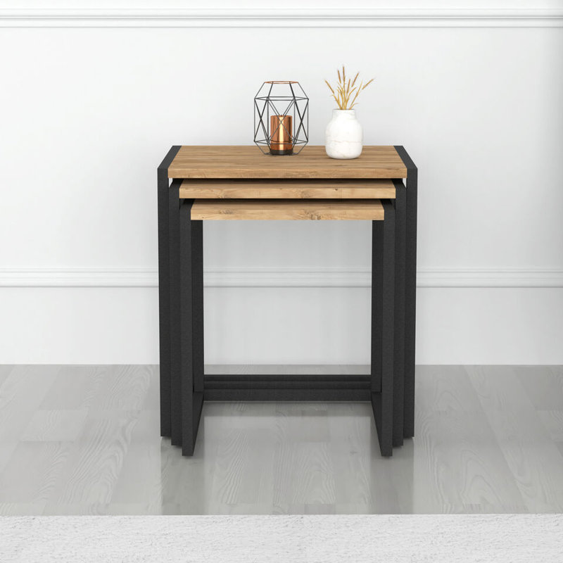 Ezioma Solid Wood Side Table Set, Pine