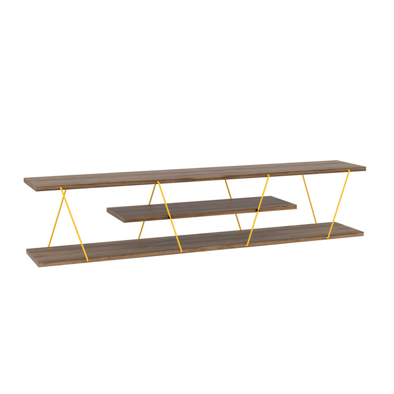 White Mid Century Modern Entertainment Table, 56 Inch With 4 Shelves Open Storage 4-Shelf Tv Stand, Centre, White/Gold
