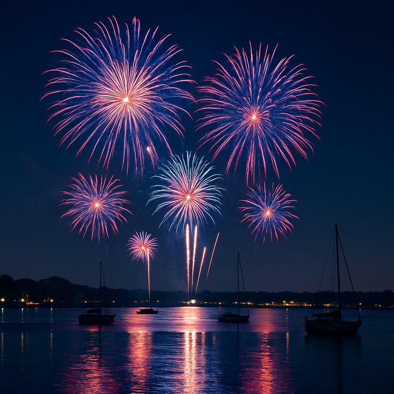 Art mural sur toile Harbour Fireworks, H 12 po x l 12 po