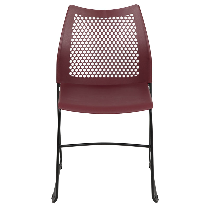 Oliverson Plastic Stacking Lobby Chairs with Honeycomb Backs, Black, Burgundy, 1