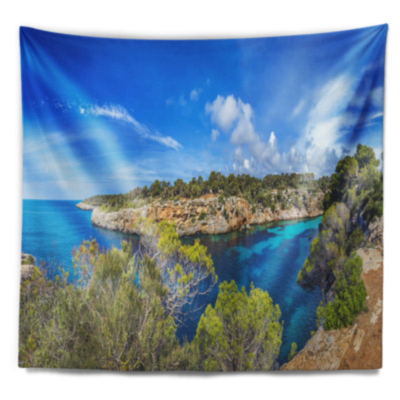 Seascape célèbre cove de cala pi mallorca tapisserie, H 32 po x l 39 po