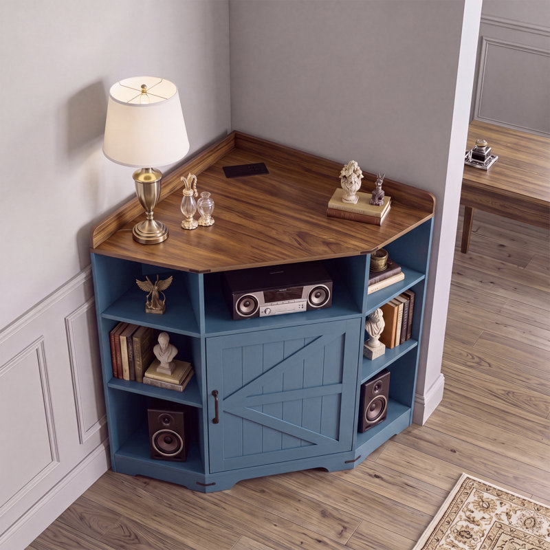 Armoire de coin, tablette de coin avec ports USB et prises de courant, Dark Blue