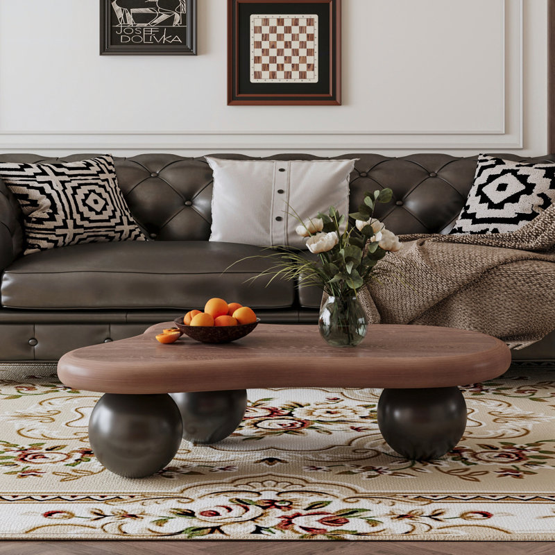Table basse en forme de nuage avec 3 pieds sphériques, Noir, Noir, H 13,78 po x l 47,2 po x P 31,5 po