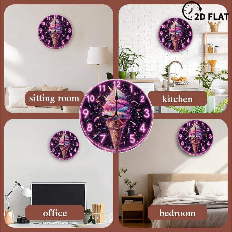 Horloge crème glacée, chiffres effet néon