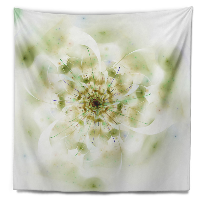 Fleur pleine fleur fractale en tapisserie blanche, H 32 po x l 39 po
