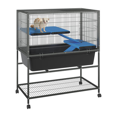 59" Tall Ferret Cage, Large Metal Critter Nation Small Animal Cage with 5 Removable Ramps & Hammock, Lockable Wheels