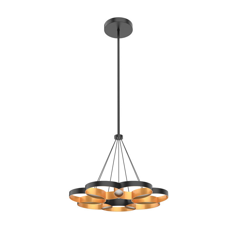1 - Light LED Unique/Statement Pendant, Black/Gold