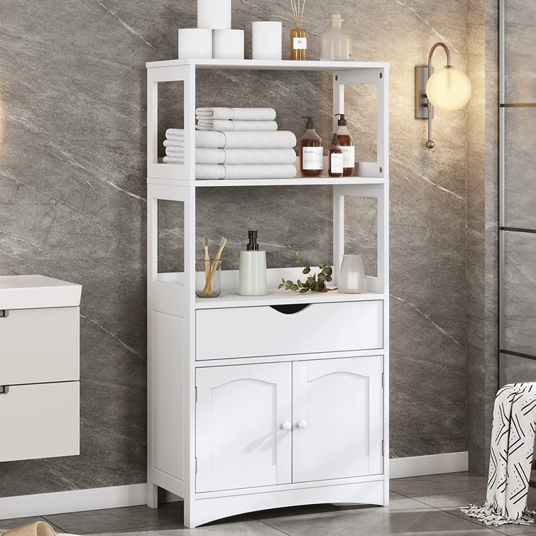 Bathroom Storage Cabinet, White Floor Cabinet with 3 Large Drawers and 1 Adjustable Shelf Red Barrel Studio