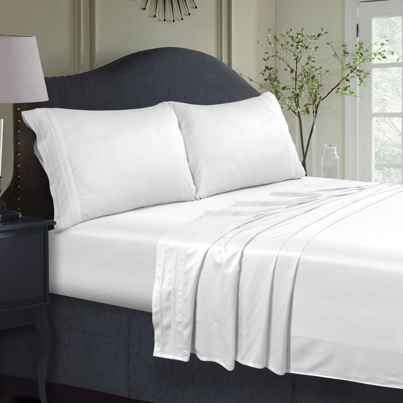 Rayon from Bamboo 300 Thread Count Sateen Extra Deep Pocket Bed Sheet Set, White