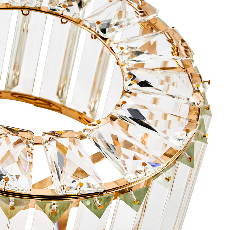 Plafonnier semi-encastré cylindrique en cristal à 1 lumière à intensité variable, Doré, Une lumière