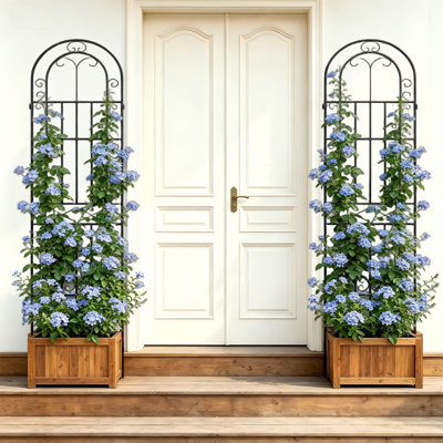 Metal Garden Trellis For Climbing Plants, Decorative Tall Iron Plant Support With Powder-Coated Finish, Connectable Vertical Lattice For Roses, Vines & Vegetables