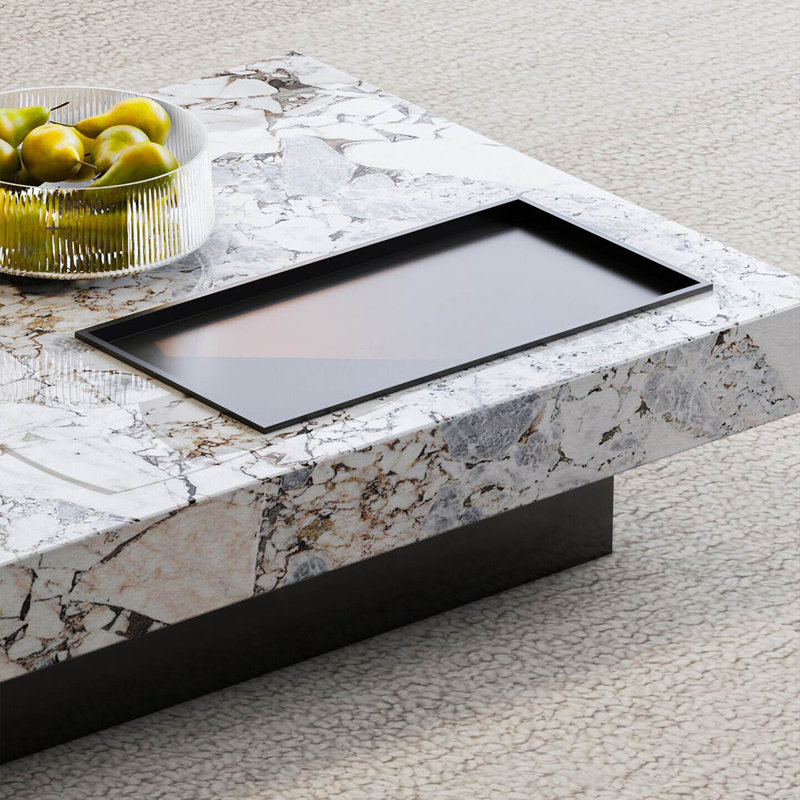 Rectangular Coffee Table, Natural Ivory Marble, 11.81" H x 62.99" W x 35.43" D