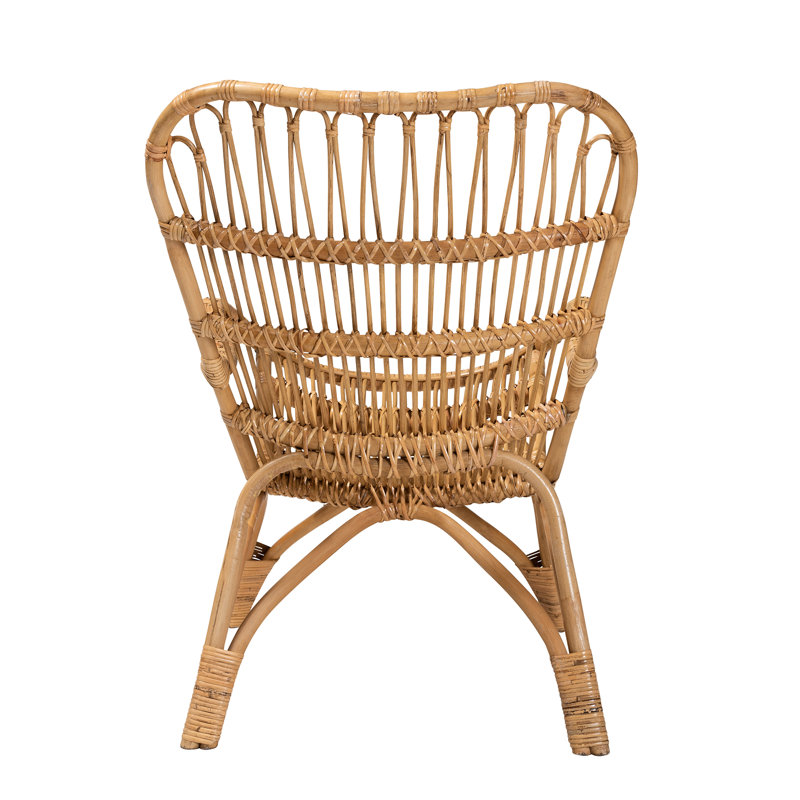 Handcrafted Natural Rattan Bohemian Accent Chair with Curved Backrest
