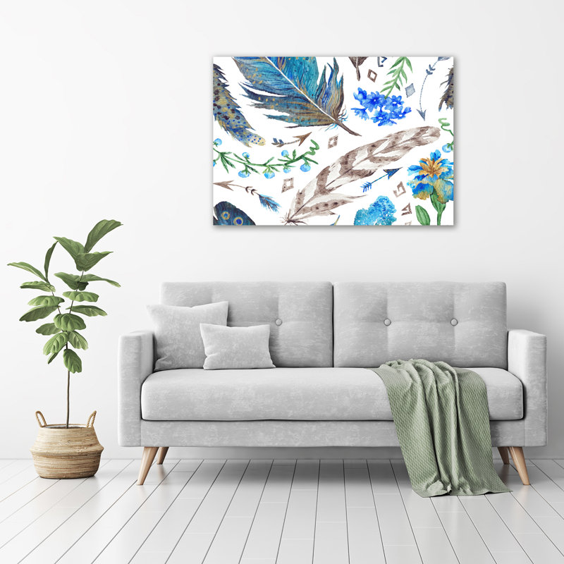 Feathers And Flowers - Unframed Art Prints on Glass