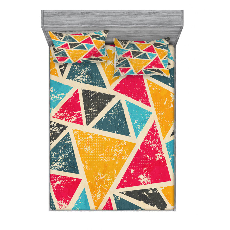Ensemble de draps géométriques Funk, Ensemble de drap pour grand lit avec drap-housse