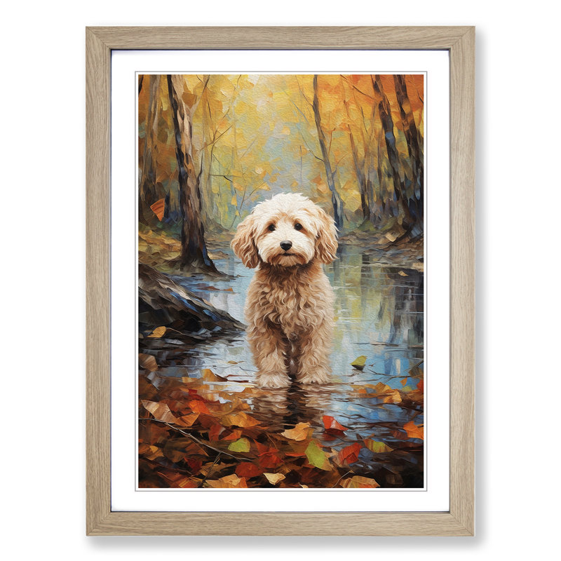 Labradoodle Impressionism - Framed Print, 46cm H x 34cm W x 2cm D, Oak