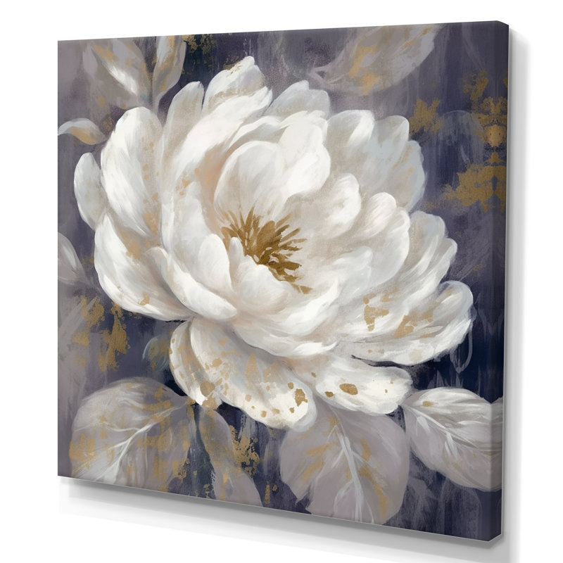 Émotion de pivoines blanches et bleues III - pivoines, art mural, H 24 po x l 24 po x P 1 po, Toile tendue