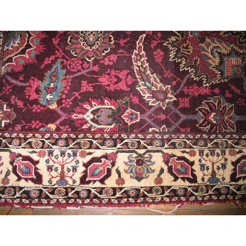 Small Deep Wine Red Color Antique 19th Century Indian Agra Rug