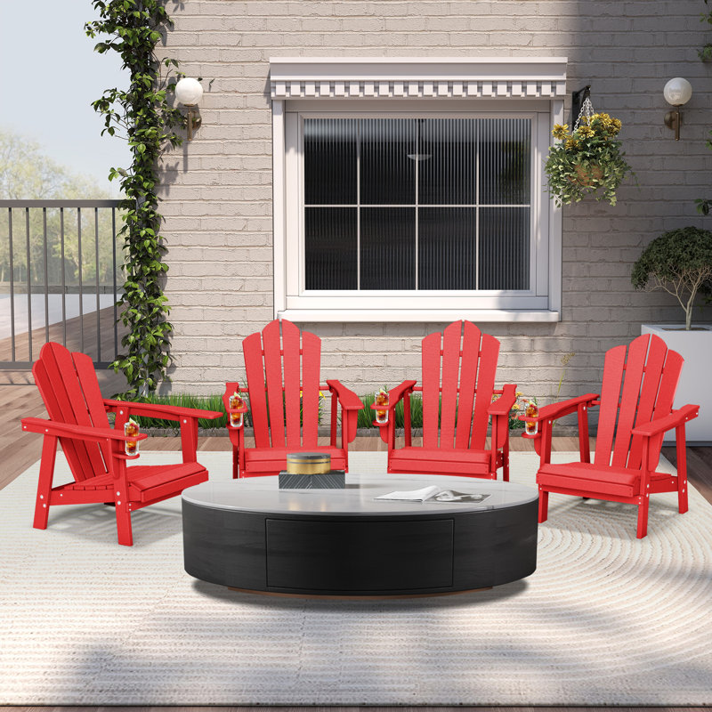 Devito All-Weather Resistant HDPE Plastic Oversize Adirondack Chairs(Set Of 4), Red, Set of 4