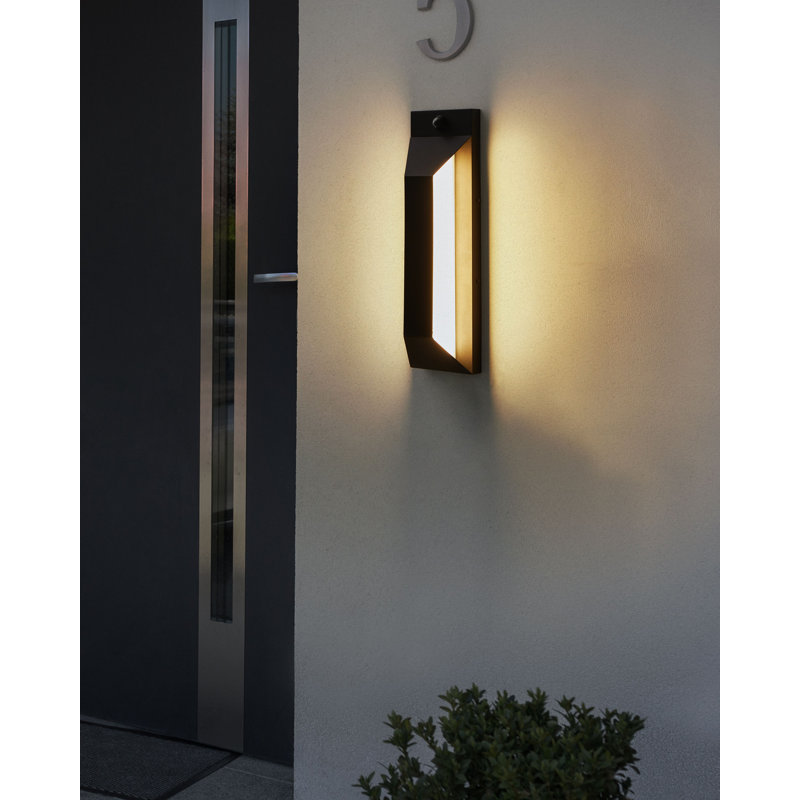 MAWZA Matte Black 46cm H Integrated LED Frosted Glass Outdoor Armed Sconce