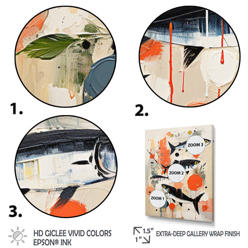 Jadvyga " Abstract Seafood Representation Acrylic ", 40" H x 30" W x 1.5" D, Wrapped Canvas