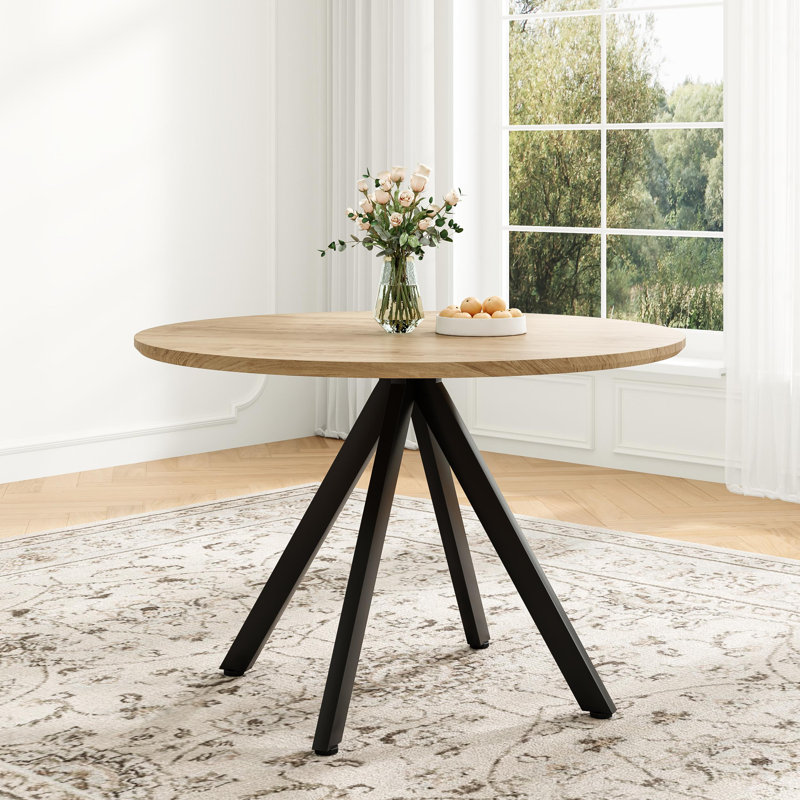 Whole Board Round Dining Table, 75cm H x 100cm L x 100cm W, Natural/Black