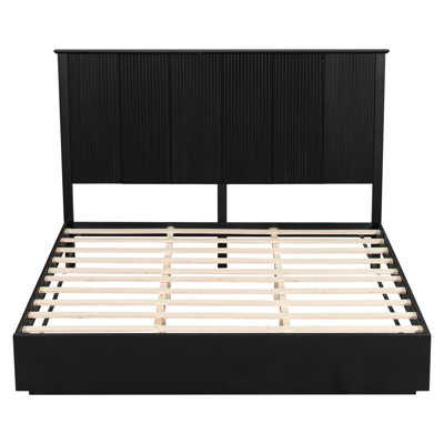 Kyro Modern Minimalist Solid Wood King Bed with Vertical Slat Headboard, No Box Spring Needed