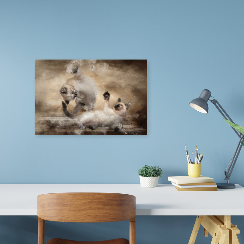Playful Siamese Kittens Playful Vintage Cat Wall Art Print 1 Piece Wrapped Canvas Wall Art, 30.48cm H x 45.72cm W