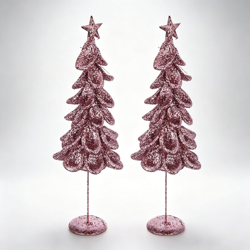Ensemble de 2 figurines décoratives coniques en maille pailletée à volants, en forme de sapin de Noël, à poser sur une étagère, un foyer ou une table. Décoration saisonnière pour la maison.