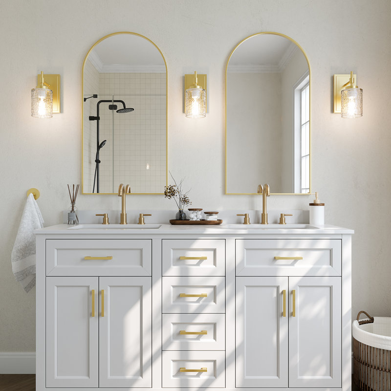 Glass and Steel Armed Sconce, Gold