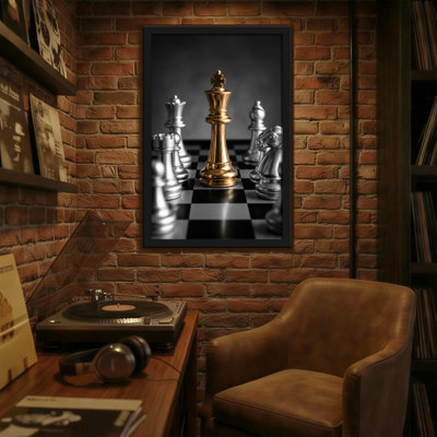 Abstract Golden King Surrounded By Silver Chess Pieces