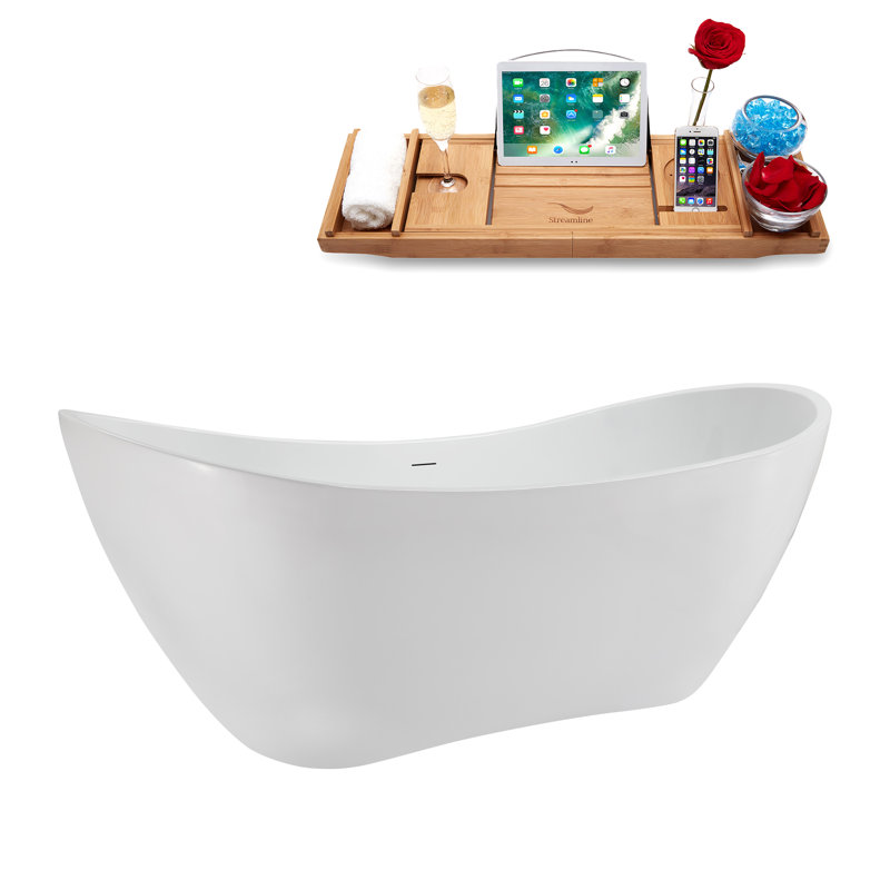 1790.7mm x 800.1mm Soaking Acrylic Bathtub, Polished Chrome/Glossy White