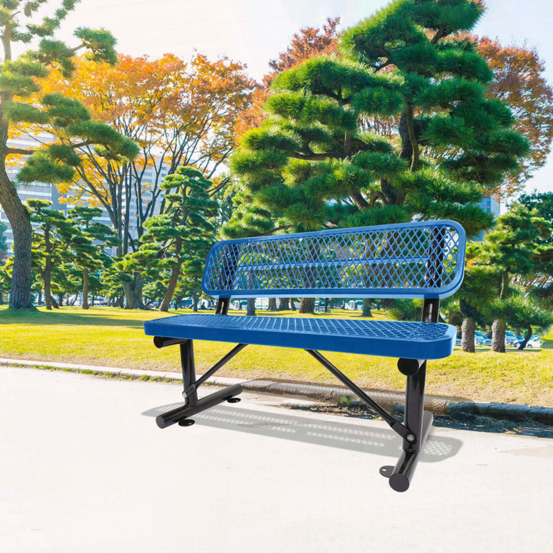 Banc d'extérieur en acier avec dossier bleu