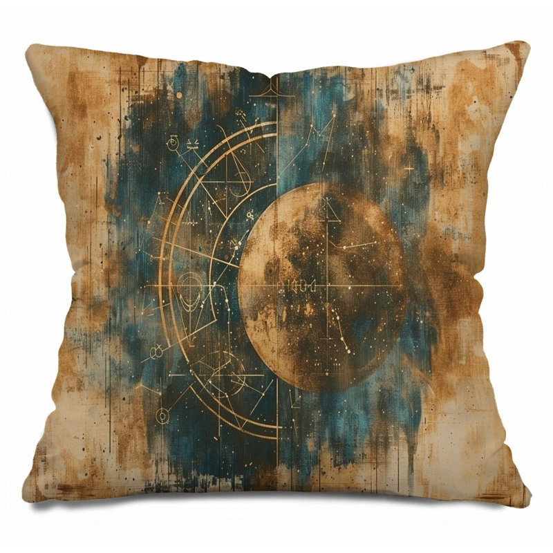 Coussin Trendy, H 14 po x l 14 po, Brun clair / Bleu / Gris