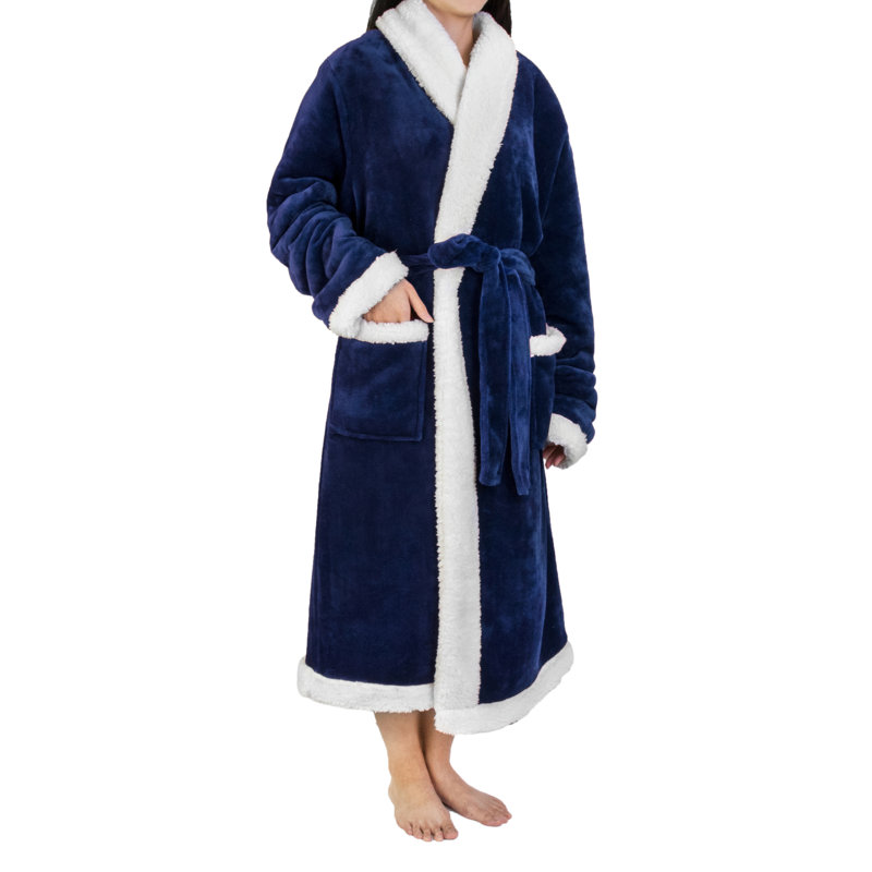 Peignoir mi-mollet en molleton avec poches, Bleu