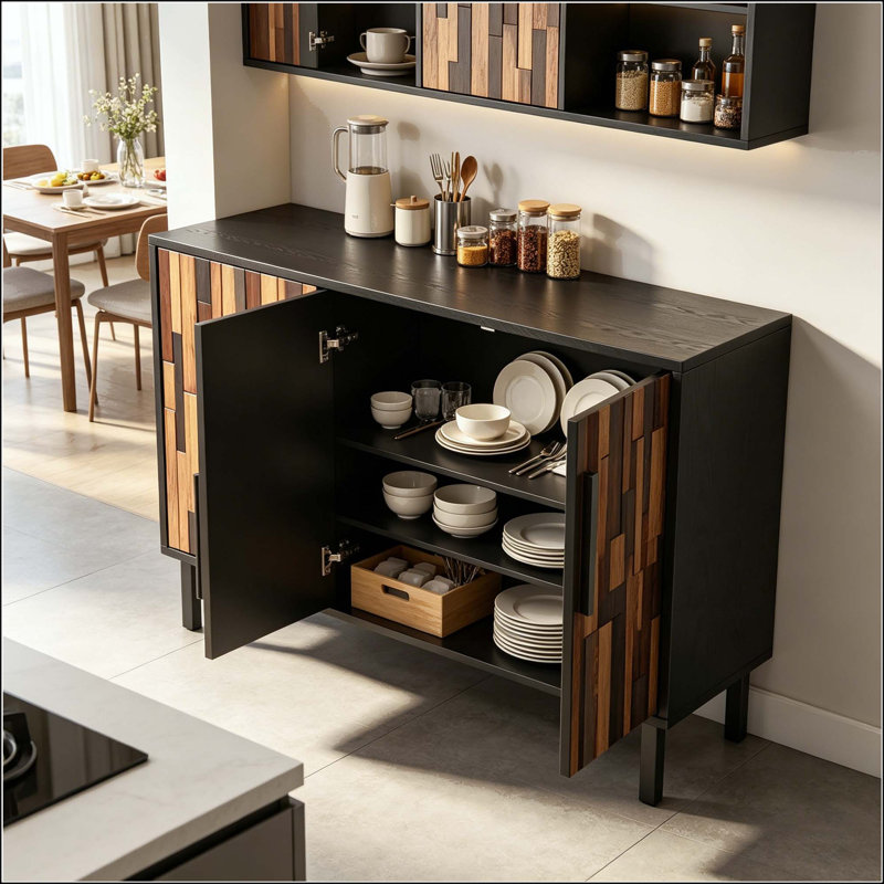 Buffet Farmhouse, 30.98" H x 47.24" W x 15.74" D, Noir antique