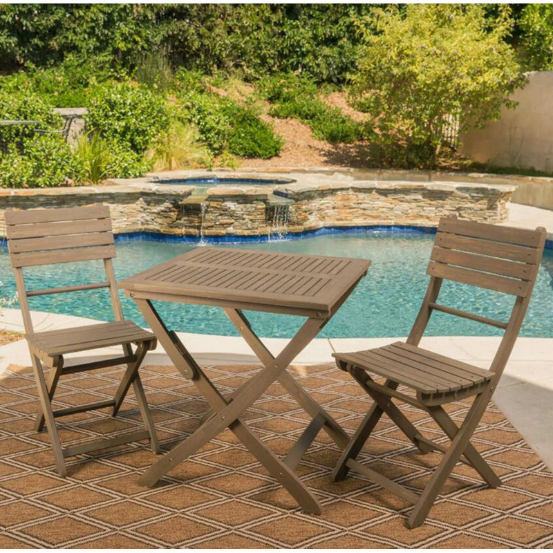 Outdoor 3-Pieces Acacia Wood Dining Set