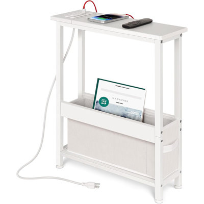 Table de bout à chargement mince avec rangement - pour petits espaces et chambre à coucher, blanc