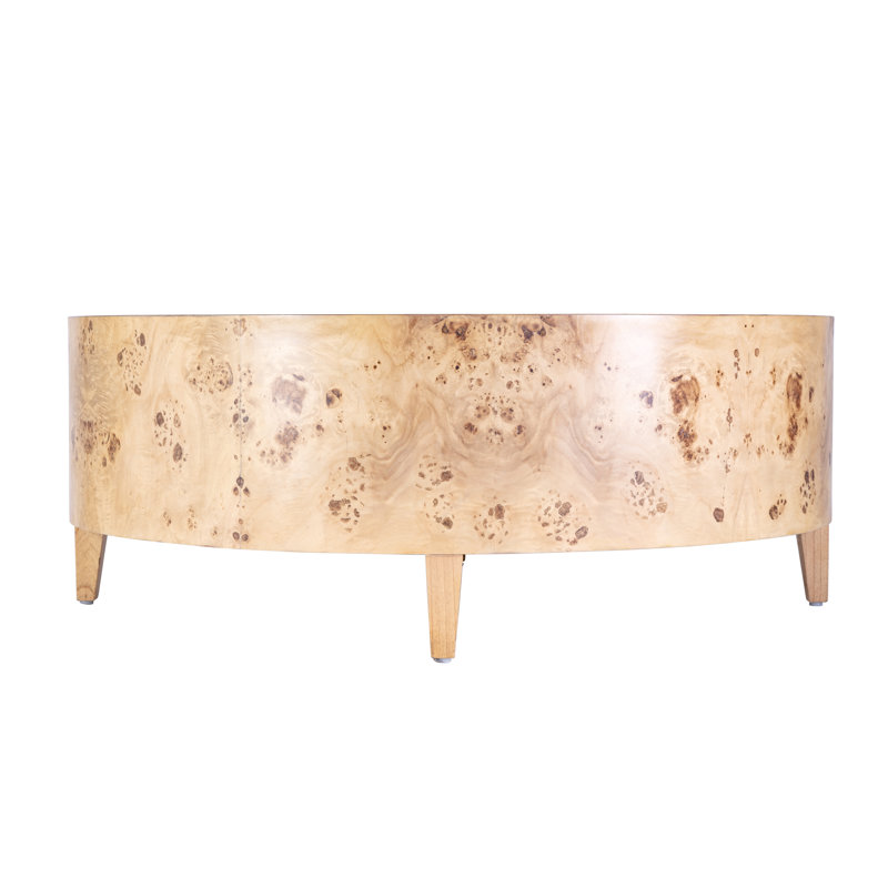 46" Round Burl Coffee Table, Beige Wood
